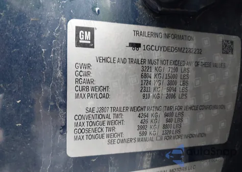 2021 Chevrolet Silverado 1500 4Wd Short Bed Lt z USA, uszkodzony, nr VIN 1GCUYDED5MZ282232